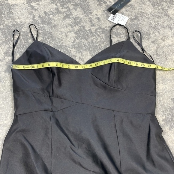 NWT Alfred Sung D758 Bridesmaid Dress Black Satin Maxi Trumpet Slit Sz 18 - Picture 7 of 10